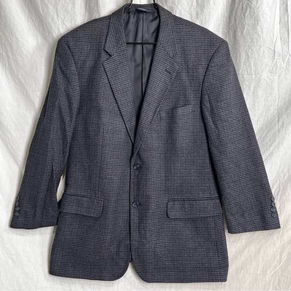 Vintage Men 44R 100 LambsWool Blazer Sport Coat 2 Button Jacket Blue Houndstooth - Picture 1 of 16